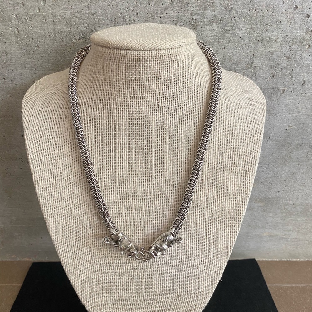 Vintage Silver Chain Necklace with Dragon Clasp